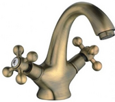 HB1019-4 смеситель д/раковины литой, шпилька, м/к крест, Бронза