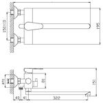 HB22802 Смеситель для ванны с длинным изливом и переключателем в корпусе, 35мм