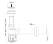 1012 Сифон для умывальника, выпуск 64мм, выход прямая труба 32мм, длина винта 65мм
