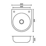 445423 FABIA PROFI - Мойка врезная круглая d = 44,5 х 42 см, толщина 3,0 х 0,8 мм, гл 200 мм  сифон+